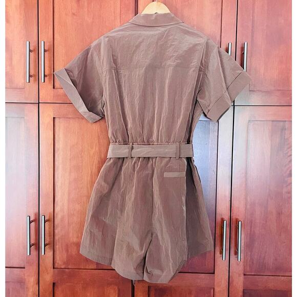 Varley Belle Boxy Playsuit Romper Clove Brown Shimmer Size Medium NEW - Picture 9 of 13